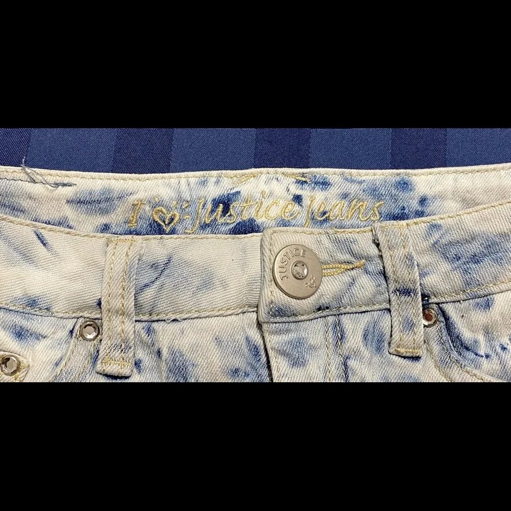 Justice‎ Girls Skort Size 8 Blue Acid Wash Denim Skirt Shorts Stretch